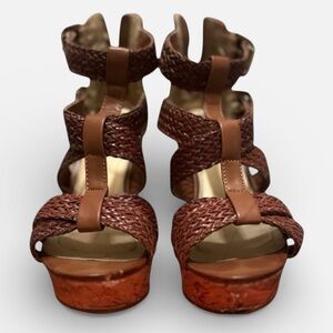 G by Guess Brown Woven Platform Sandals